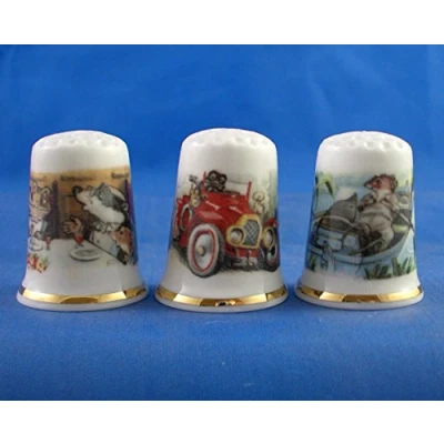 Image of Porcelain China Collectable Thimbles Set of Three Wind in The Willows