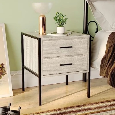 Image of Vida Designs Brooklyn Bedside Cabinet Nightstand Side Table Industrial Bedroom Furniture Storage (Grey, 2 Drawer)