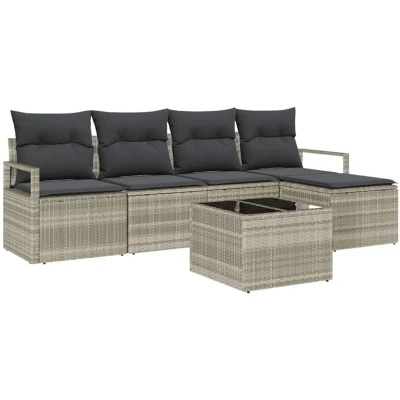 Image of vidaXL 6 Piece Garden Sofa Set with Cushions Grey Poly Rattan