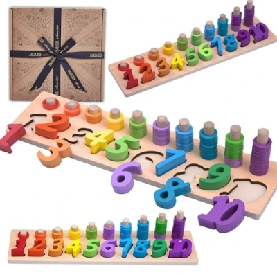Image of Jaques of London Educational Number Counting and Stacking Game Montessori toys Wooden Blocks for 3 Year Olds + Fostering Skills Numeracy Since 1795