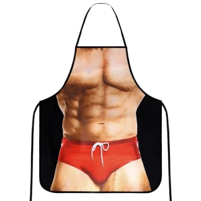 Image of TOPWAYS® Funny Cooking Novelty Apron, Sexy Kitchen Apron BBQ Party MuscleNerd Adult For Men Gift