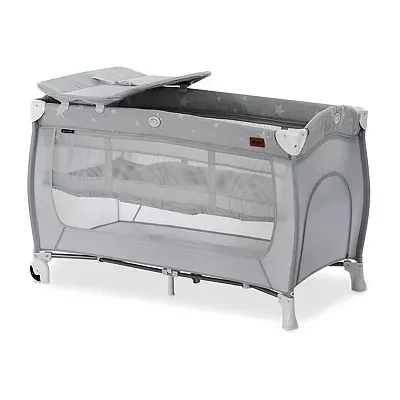 Image of hauck Sleep N Play Center, Stars Travel Cot Set with Changing Mat, Newborn Height, Hatch, Wheels &amp; Bag, Fast Compact Folding, from Birth up to 15 kg, 120cm x 60cm