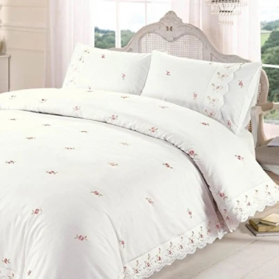Image of Rapport Home Floral Embroidered Superking Quilt Cover Set Cream
