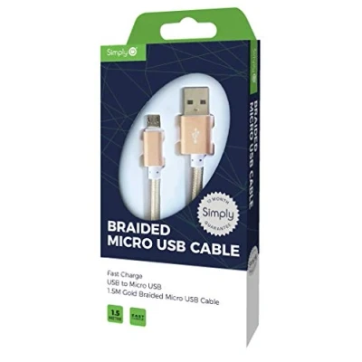 Image of Simply ICMC04 Micro USB to 1.5 m Long Braided Charging Cable for Smartphones, Tablets, Sat Navs &amp; Playstation 4 Controllers,Gold