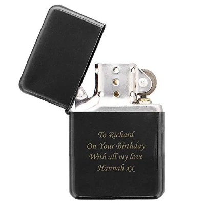 Image of Custom Personalised Black Lighter. Laser Engraved. Birthdays, Christmas, Weddings