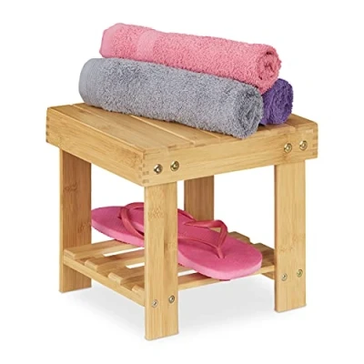Image of Relaxdays Footstool Bamboo, Natural, 24.5 x 25 27 cm