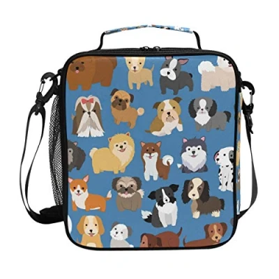 Image of FFY Go Boys Puppy Lunch Bags Blue Cute Dog Large Insulated Box Tote Bag Cold Thermal Freezable Shoulder Strap for Kids Teen School Work