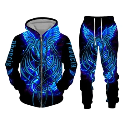 Image of WAVOTIQ Men&#039;s Tracksuit 2 Piece Set Phoenix Graphic 3D Printed Hoodie Joggers Casual Zipper Sportswear