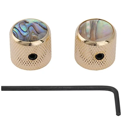 Image of Musiclily Pro 6mm Steel Abalone Top Telecaster Dome Knobs with Set Screw for Tele Electric Guitar or Precision Bass, Gold (Set of 2)
