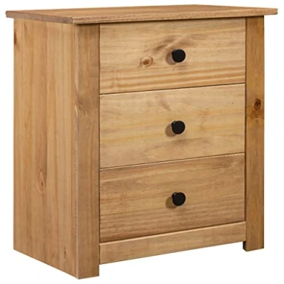 Image of vidaXL Pinewood Bedside Cabinet 3 Drawer Nightstand from the Panama Range, Natural Finish, Modern Living Room Couch Table