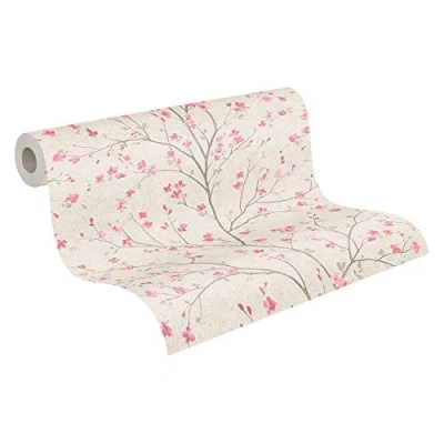 Image of Livingwalls Floral Wallpaper Metropolitan Stories 2 A.S. Création Non Woven 10.05 m x 0.53 Brown White Made in Germany 379121 37912 1, Cream, Pink