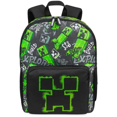 Image of Minecraft Children’s Backpacks for Boys Creeper Rucksack School Bag with Zipped Pockets Adjustable Straps Kids Backpack Travel Sports Gamer Gifts (Black, 40x29x17cm)