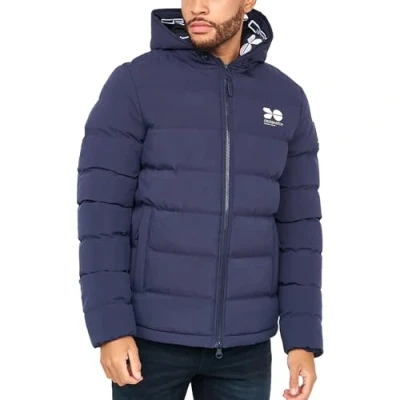Image of Crosshatch Mens Puffer Heavy Padded Fleece Lined Coat Jacket Fur Hooded Bubble, Navy, XL