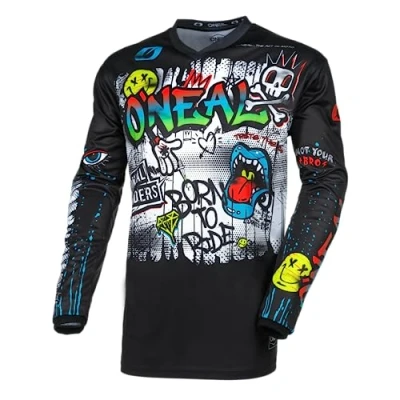 Image of O&#039;Neal Motocross Jersey Long Sleeve MX Enduro Padded Elbow Protection, V Neck, Breathable Element Rancid V.24 Adult Black White Size S