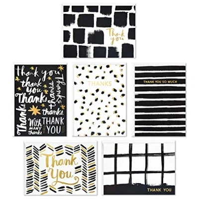 Image of Hallmark Thank You Cards Assortment, Artistic Black and White (24 with Envelopes for Baby Showers, Wedding, Bridal All Occasion)