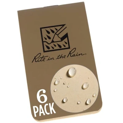Image of Rite in The Rain Weatherproof On Go Wallet Notebook, 2&quot; x 3.375&quot;, Tan Cover, Blank Pages, 6 Pack (No. OTG971TL)