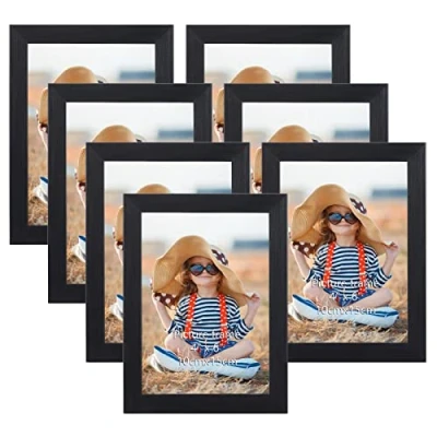 Image of EXYGLO 6x4 Photo Frames Set of 7, Black Frame 6x4, 4x6 Picture for Tabletop or Wall Mount