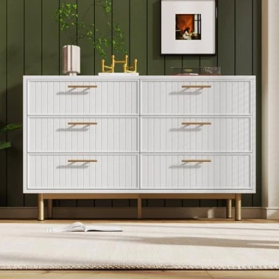 Image of BTM 6 Drawer Chest of Drawers White, Sideboard Cabinet for Living Room Bedroom, 40D x 120W 75H CM
