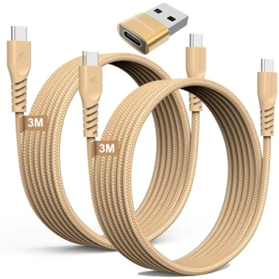 Image of USB C to Long Charger Cable 60W (3M+3M+Adapter) STRONG Braided Type Fast Charging Data Lead Compatible with iPhone 15, iPad Pro 2022, Air 4/5, Samsung S24/S23/A54, Honor,Switch