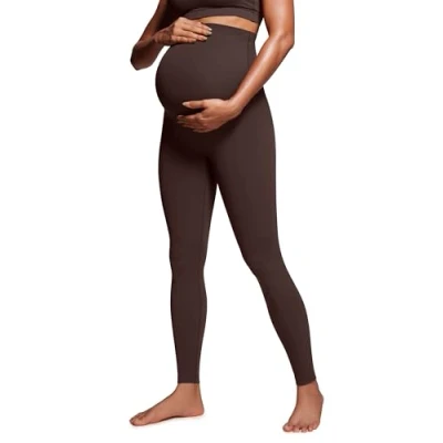 Image of CRZ Yoga Women&#039;s Butterluxe Maternity Leggings 28&quot; Workout Pregnancy Activewear Belly Buttery Soft Support Pants Hot Fudge Brown 10