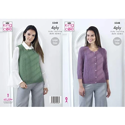 Image of King Cole 5348 Knitting Pattern Womens Cardigan and Top in Merino 4Ply