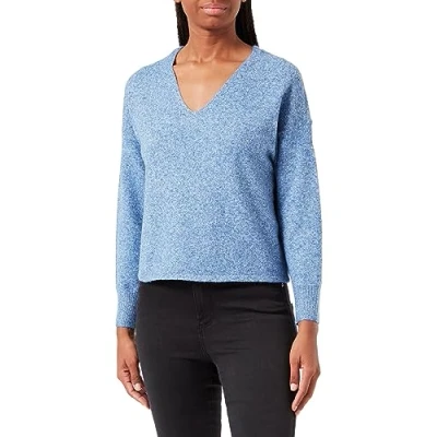 Image of VERO MODA Women&#039;s Vmdoffy LS V Neck Blouse Ga Noos Sweater, Beaucoup Blue/Detail: Melange, M