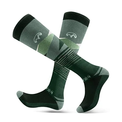 Image of OutdoorMaster Ski Socks for Men, 2 Pair Skiing and Snowboarding Thermal with OTC Design w/Non Slip Cuff