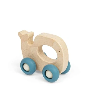 Image of Bigjigs Toys Mini Animal Push Along (Whale) Wooden Animals, Pocket Money Gifts For Kids, Party Bag Fillers, Baby &amp; Toddler Toy, Age 12 + Month Olds
