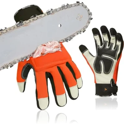 Image of Vgo... Chainsaw Gloves 12 Layer Protection on Both Hands in Cowhide, Forestry Work Touchscreen Utility