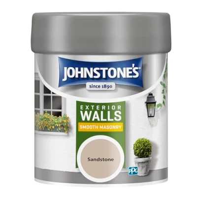Image of Johnstone’s Exterior Smooth Masonry Paint Tester Pot Sandstone Up to 15 Years Protection Weather &amp; Dirt Resistant 12m2 Coverage Per Litre Dry in 1 2 Hours 225 ml