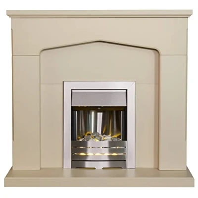 Image of Adam Cotswold Fireplace in Stone Effect with Helios Electric Fire Brushed Steel, 48 Inch
