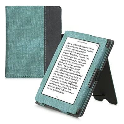 Image of kwmobile Case Compatible with Kobo Aura Edition 1 PU Leather Synthetic Suede Cover Hand Strap Mint/Dark Grey