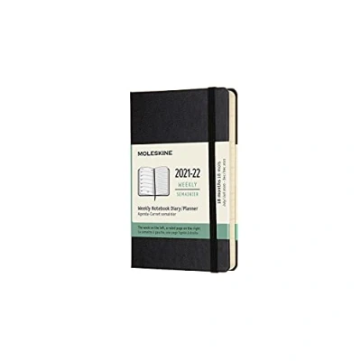 Image of Moleskine 18 Month Weekly Planner/Diary, Pocket Planner 2021/2022, Notebook with Hard Cover and Elastic Closure, Size 9 x 14 cm, Colour Black, 208 Pages