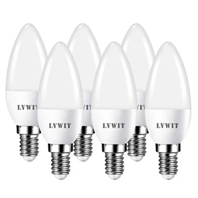 Image of LVWIT E14 LED Candle Light Bulbs, 4.5W C37 SES Bulb,Cool White Bulb,470Lm,6500K, 40W Incandescent Bulbs Equivalent,220 240V,Not Dimmable（Pack of 6）