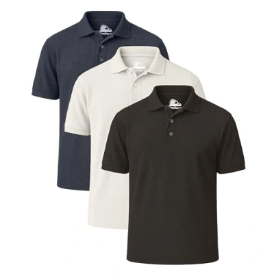 Image of Himalayan Pack of 3 Breathable Cotton Polo Shirts for Men Adult Comfortable and Lightweight Ribbed Collar Quick Dry Short Sleeve Men&#039;s Polos, Black/White/Navy, XXL