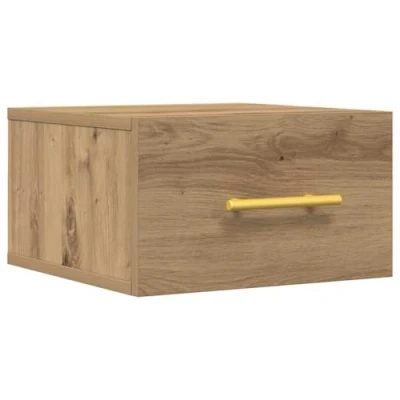 Image of vidaXL Wall mounted Bedside Cabinet Artisan Oak Wood Small Storage Matte Finish Rectangular Unit for Living Room Bedroom Stain Resistant and Durable