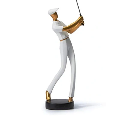 Image of Amoy Art Golf Figurine Statue Golfer Sculpture Gifts Modern Decor Arts Home Ornament Table Centerpiece Crafts Polyresin White 24cm
