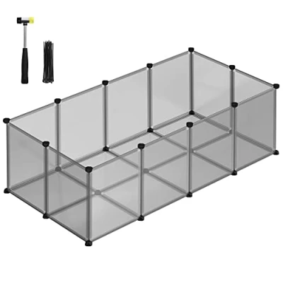 Image of SONGMICS Pet Playpen with Floor, Small Animal Enclosure, DIY Plastic Cage, Indoor Run for Hamsters, Rabbits, Hedgehogs, Guinea Pigs, 143 x 73 46 cm, Grey LPC002G01