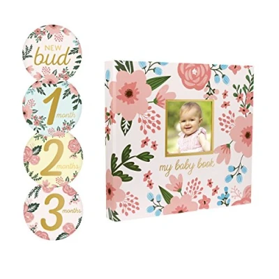 Image of Pearhead Baby&#039;s Memory Book and Sticker Set, Floral, Babykeepsake Picture Book, Baby Photo Album Milestone Gift Ideas