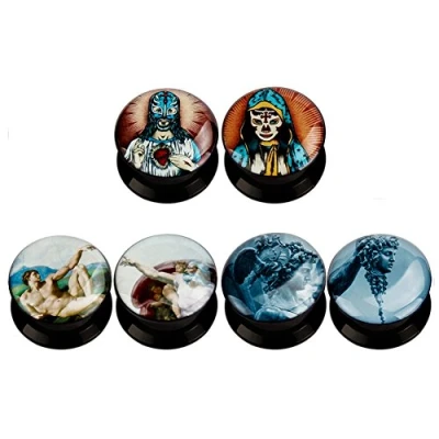 Image of KUBOOZ(3 Pairs Christ art Acrylic Ear Plugs Tunnels Gauges Stretcher Piercings