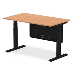 Image of Air 1400x800 Height Adjustable Desk Oak Black Leg Modesty Panel