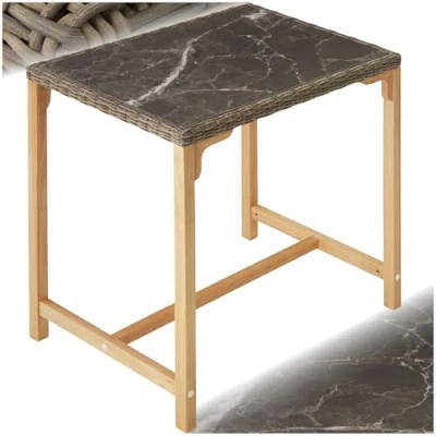 Image of TecTake® Rattan Garden Bar Table, Outdoor Furniture with UV Resistant Poly Rattan, Aluminum Frame, Marbled Fine Stoneware Tabletop, Quick Assembly and Easy to Clean High Table nature
