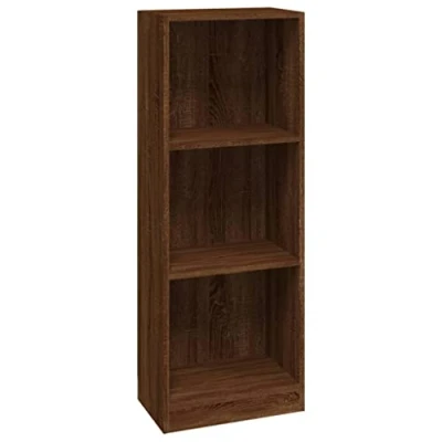 Image of vidaXL Modern Brown Oak Book Cabinet Multifunctional Freestanding Bookcase Sturdy Engineered Wood 3 Tier Shelf for Living Room, Bedroom, Office, Hallway 40x24x109 cm