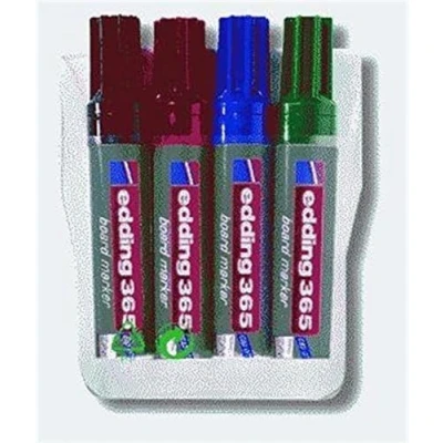 Image of edding 365 whiteboard marker set of 4 pens chisel nib 2 7 mm for whiteboard, glass, writing board, flipchart can be wiped off dry and without leaving residue, does not out
