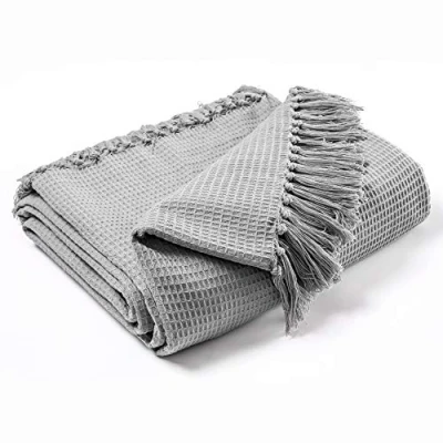 Image of EHC Waffle Cotton Woven King Size Sofa Throw 3 Seater Sofa/Chair/Double Bed, 228 x 254 cm, Smoke
