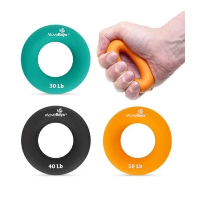 Image of MoveRays Hand Grip Strengthener, Forearm, Fingers Exerciser Silicone Rings for Muscle Training, Sports, Rock Climbing, Fitness