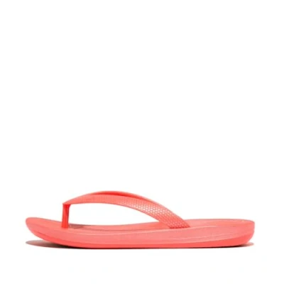 Image of Fitflop Girls Iqushion Kids Junior Shimmer Ergonomic Flip Flop, Rosy Coral, 13 UK Child
