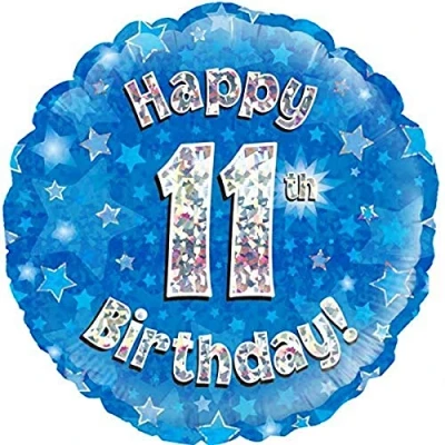 Image of Oaktree 18&quot; Happy 11th Birthday Blue Holographic Balloon