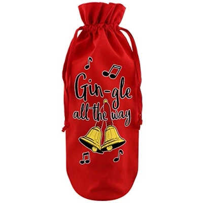 Image of Gin gle All The Way Red Cotton Drawstring Bottle Bag 17x37cm