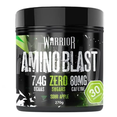 Image of Warrior Amino Blast 270g BCAA Powder Branched Chain Acids Supplement, Intra Workout &amp; Recovery, Energy Drink 30 Servings (Sour Apple)